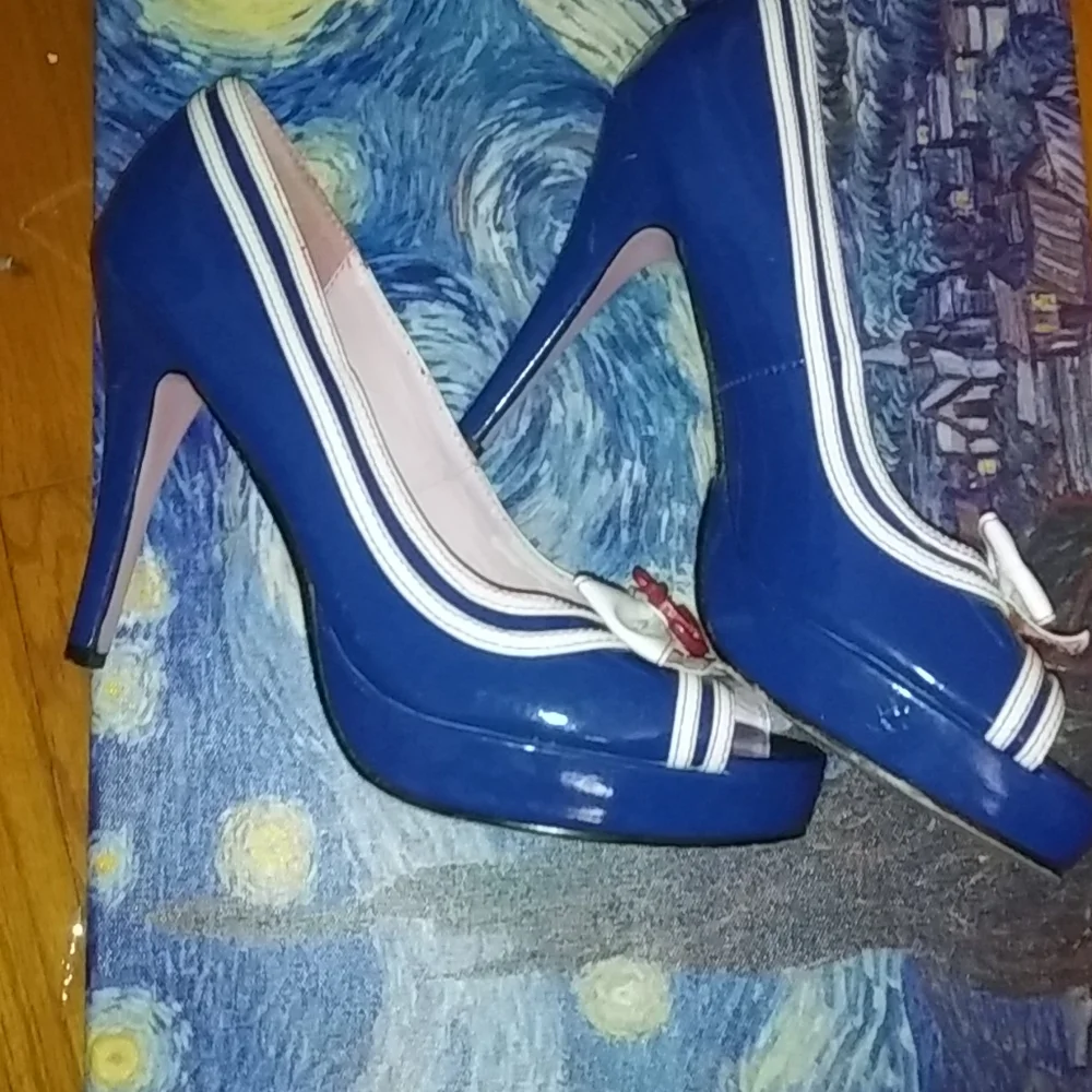 Leg Avenue Blue White Red Anchor Peep-Toe Heels